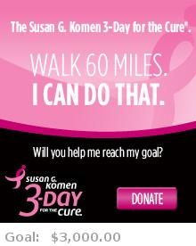 Help me reach my goal for the Susan G. Komen Washington D.C. 3-Day for the Cure!