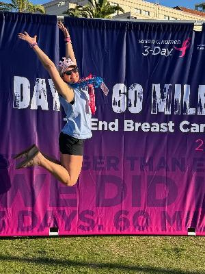 Jumping for joy after walking 60 miles, November 2024. Always grateful for the support that allows me to do this.