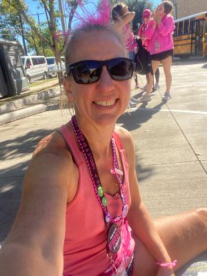 Stretching after 20 miles, Dallas 2022